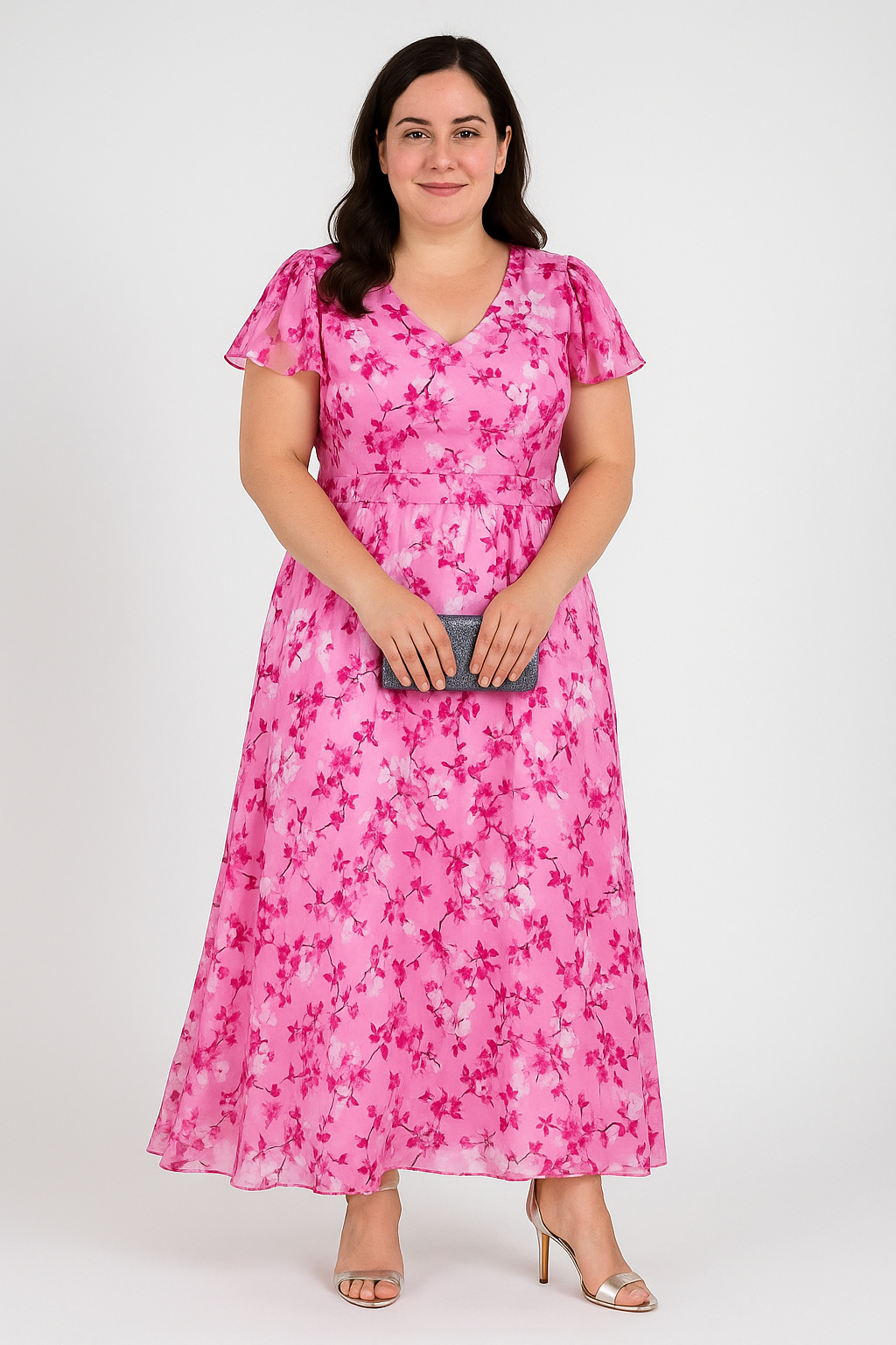 Women's Flowy Maxi Dress with Ruffled Neckline for Summer Events