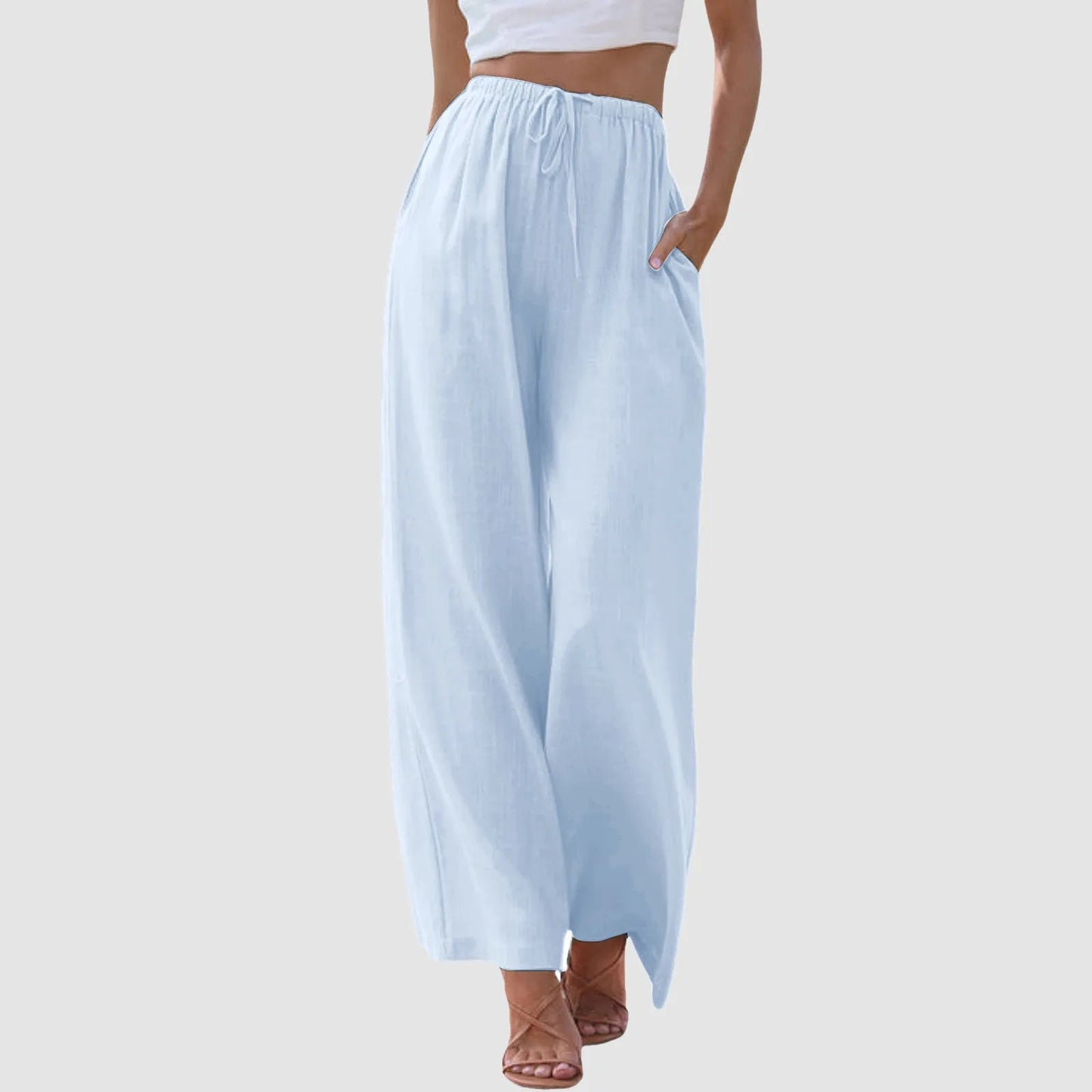Women's High-Waisted Wide Leg Pants with Adjustable Drawstring Waist