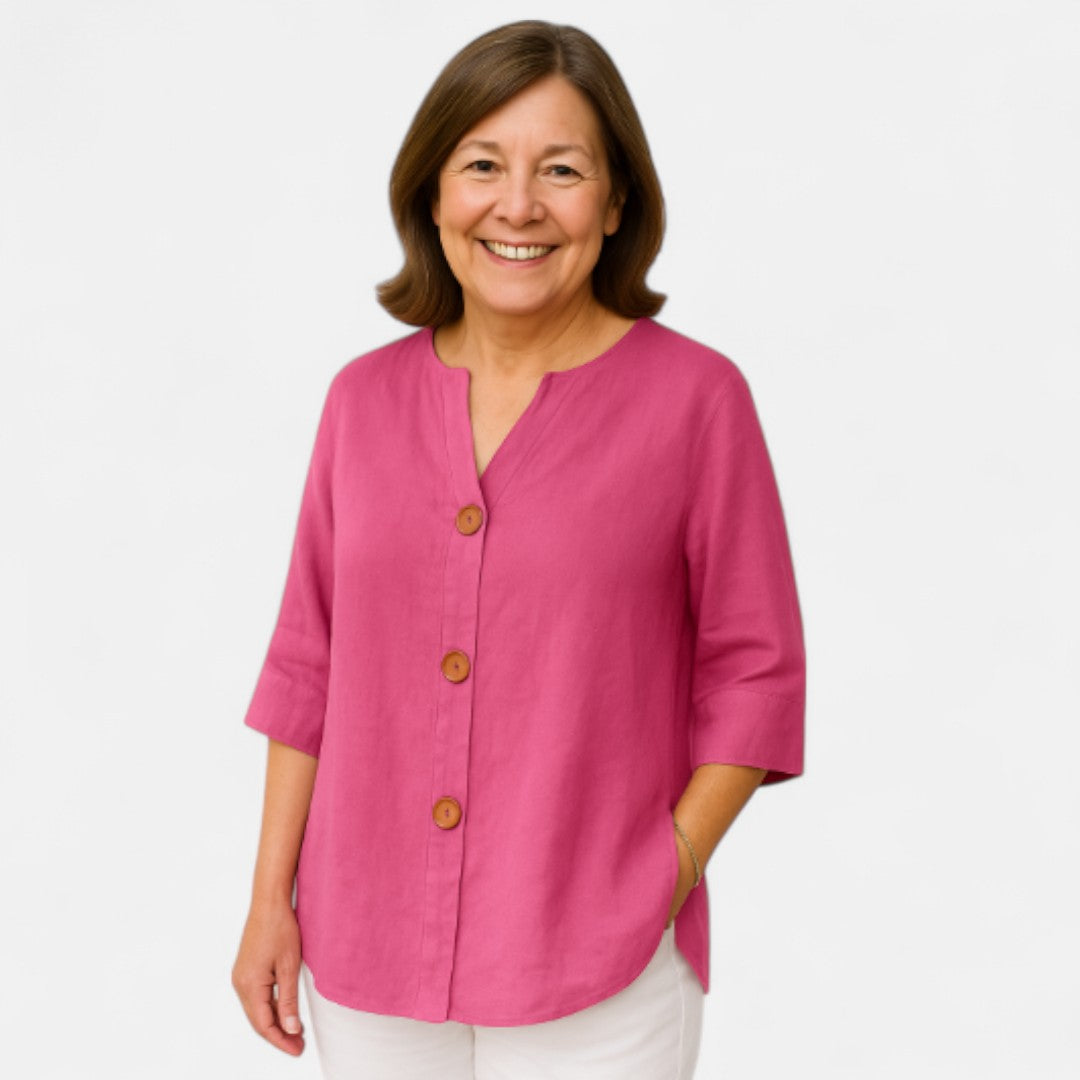 Women's Loose-Fit Blouse with ¾ Sleeves - Comfortable Summer Tops for Women