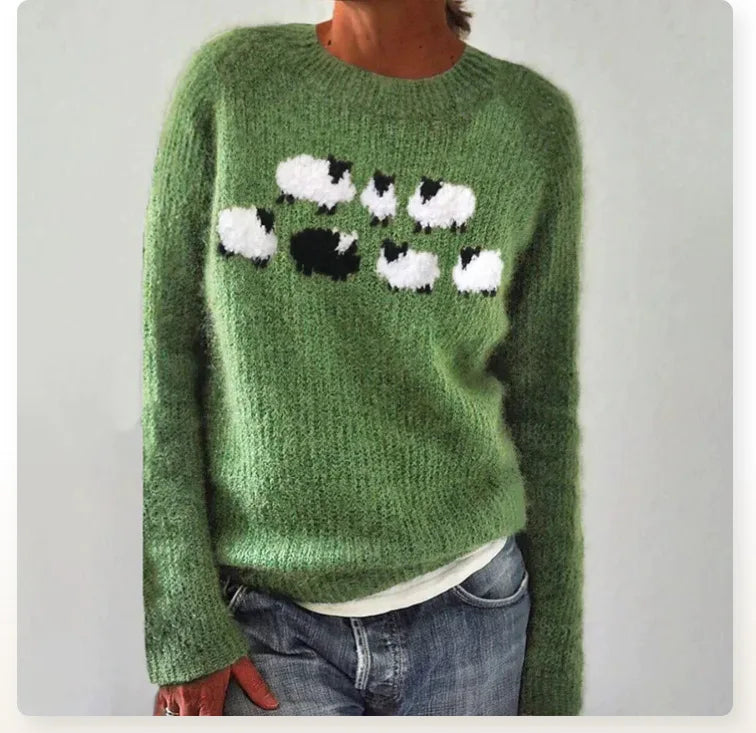 Women's Playful Sheep Sweater with Cozy Knit Design