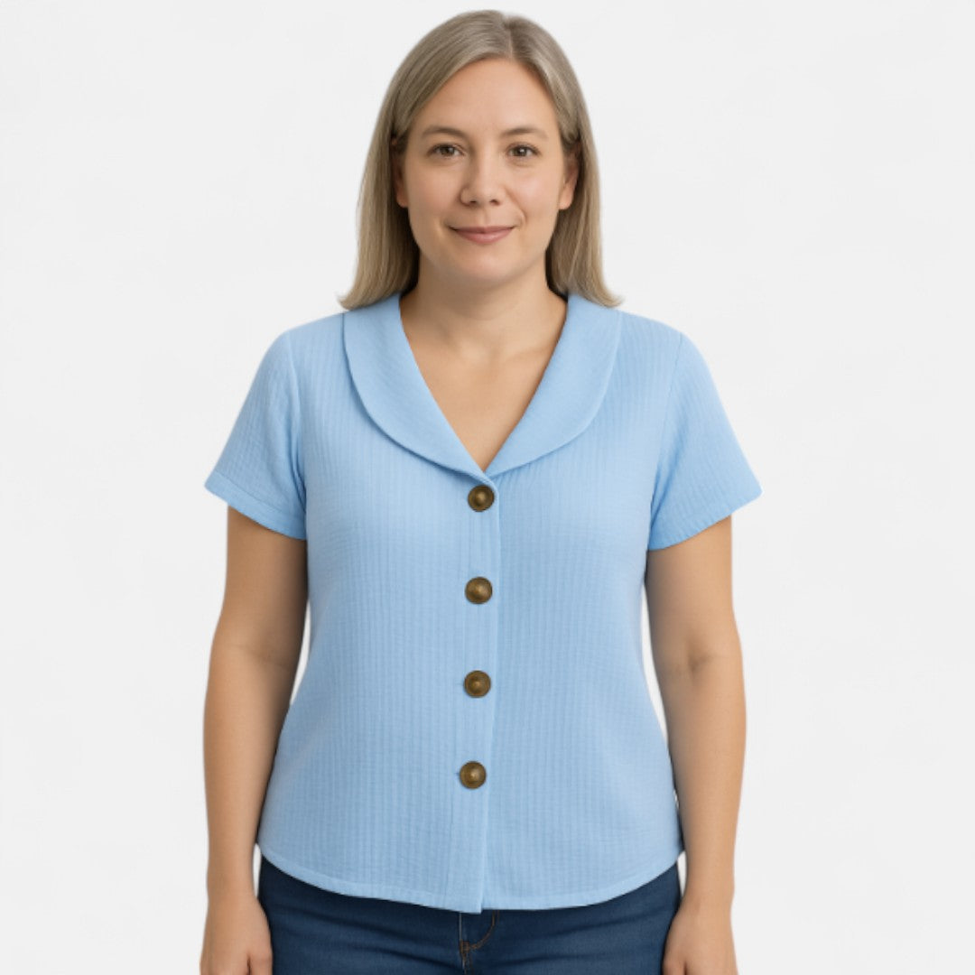 Women's Relaxed Blouse with Button Detail - Summer Tops for Women