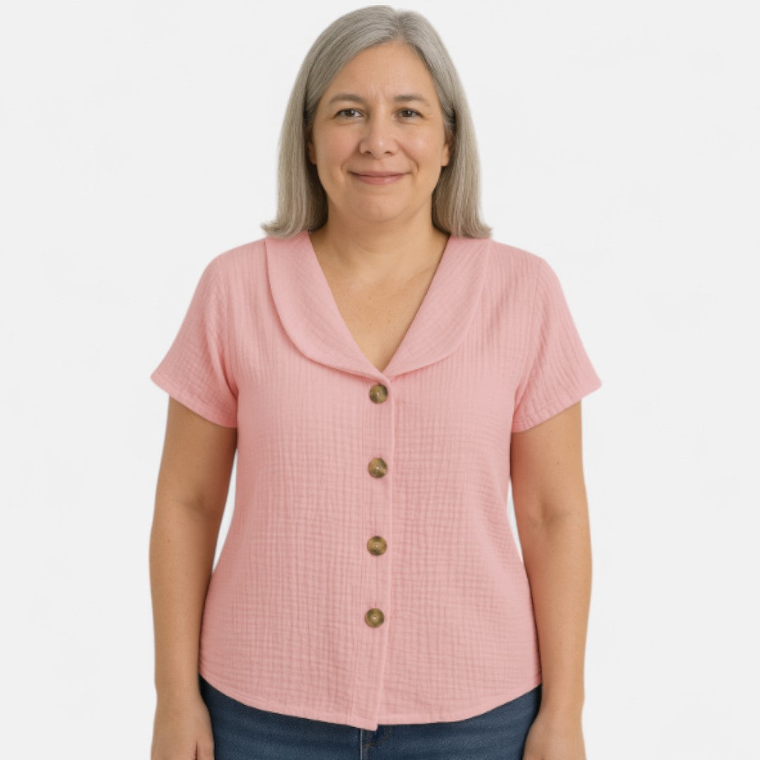 Women's Relaxed Blouse with Button Detail - Summer Tops for Women
