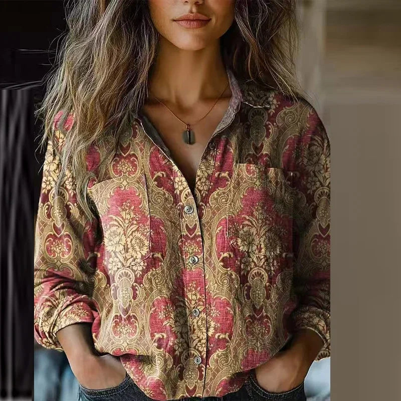 Women's Relaxed Bohemian Blouse with Artistic Prints - Summer Tops for Women