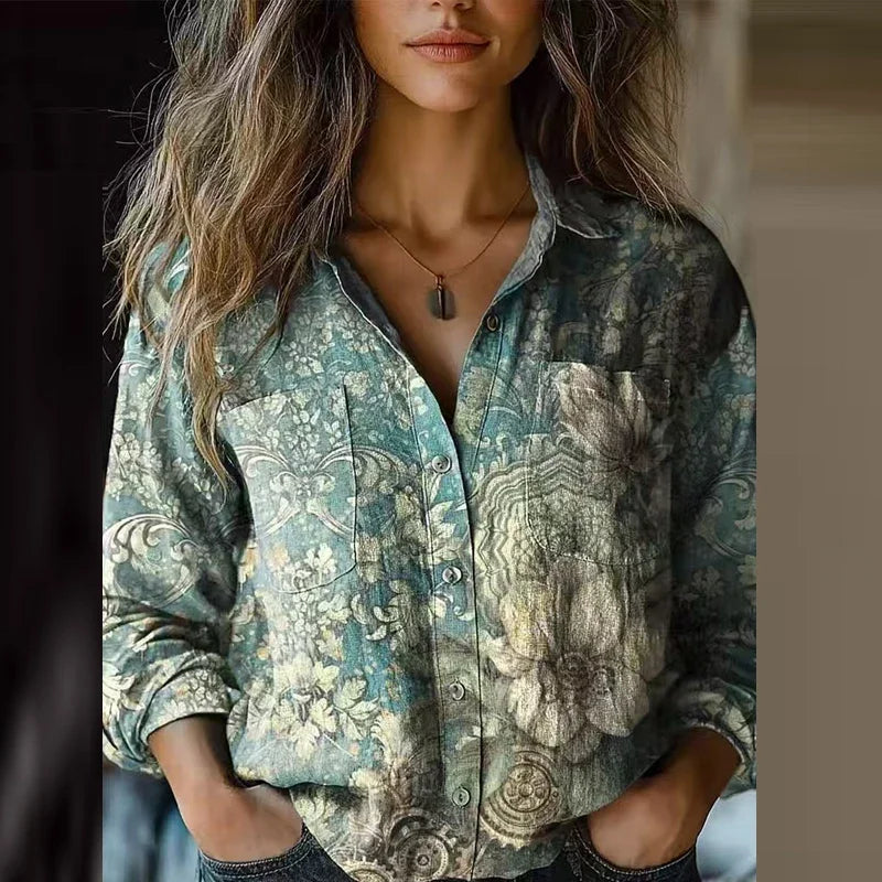 Women's Relaxed Bohemian Blouse with Artistic Prints