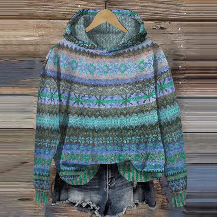 Women's Relaxed Ethnic Pattern Sweater with Intricate Motifs