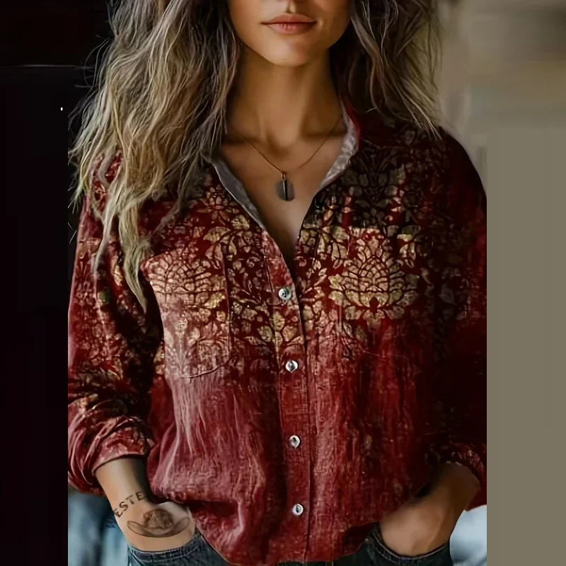Women's Relaxed Fit Blouse with Vintage Prints