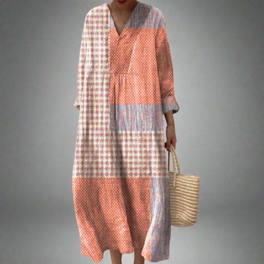 Women's Relaxed Fit Dress with Abstract Prints and V-Neckline