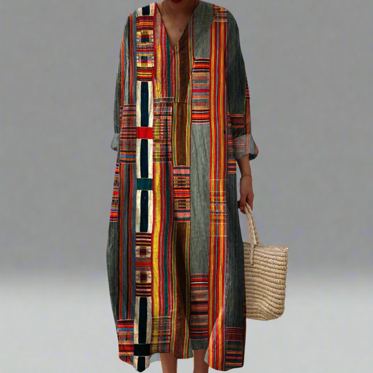 Women's Relaxed Fit Geometric Dress with V-Neckline