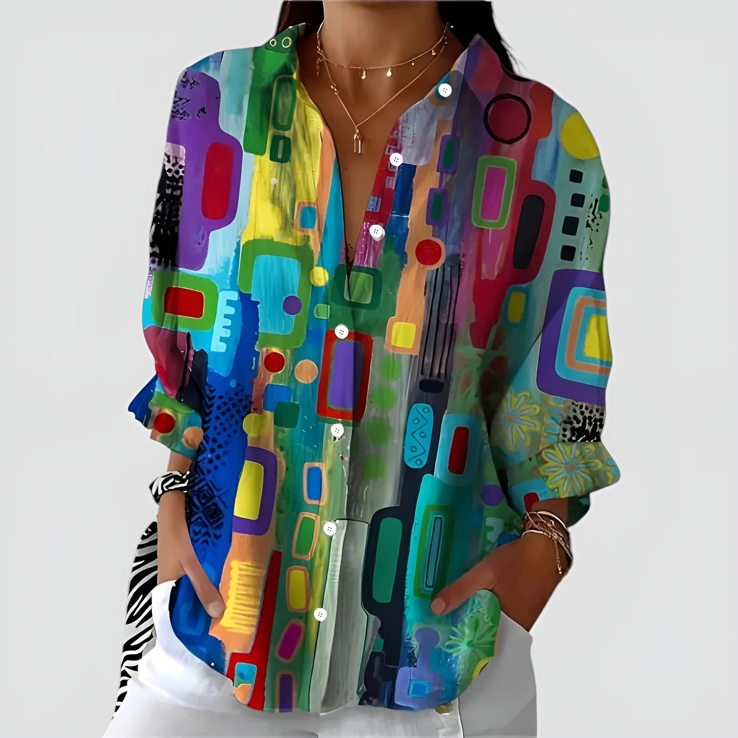 Women's Relaxed Fit Printed Blouse with Unique Design