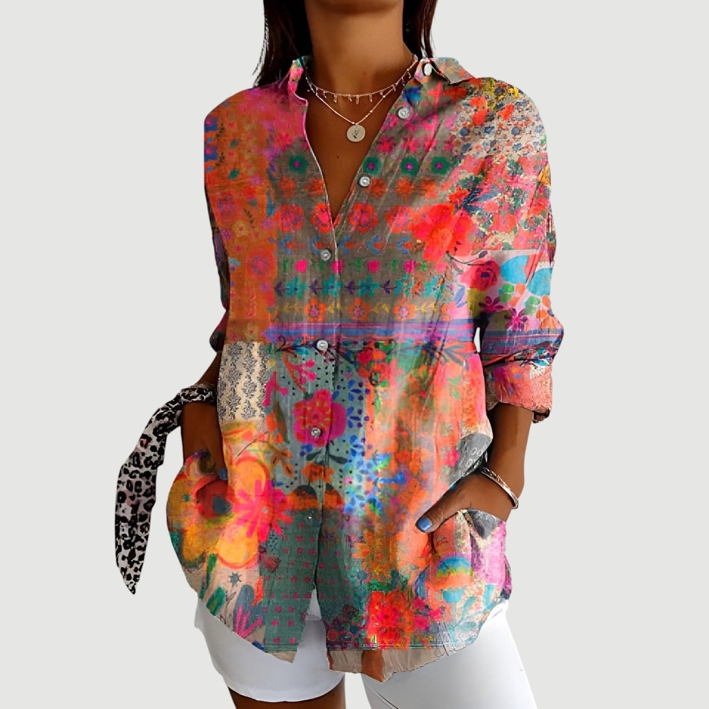 Women's Relaxed Fit Printed Blouse with Unique Design