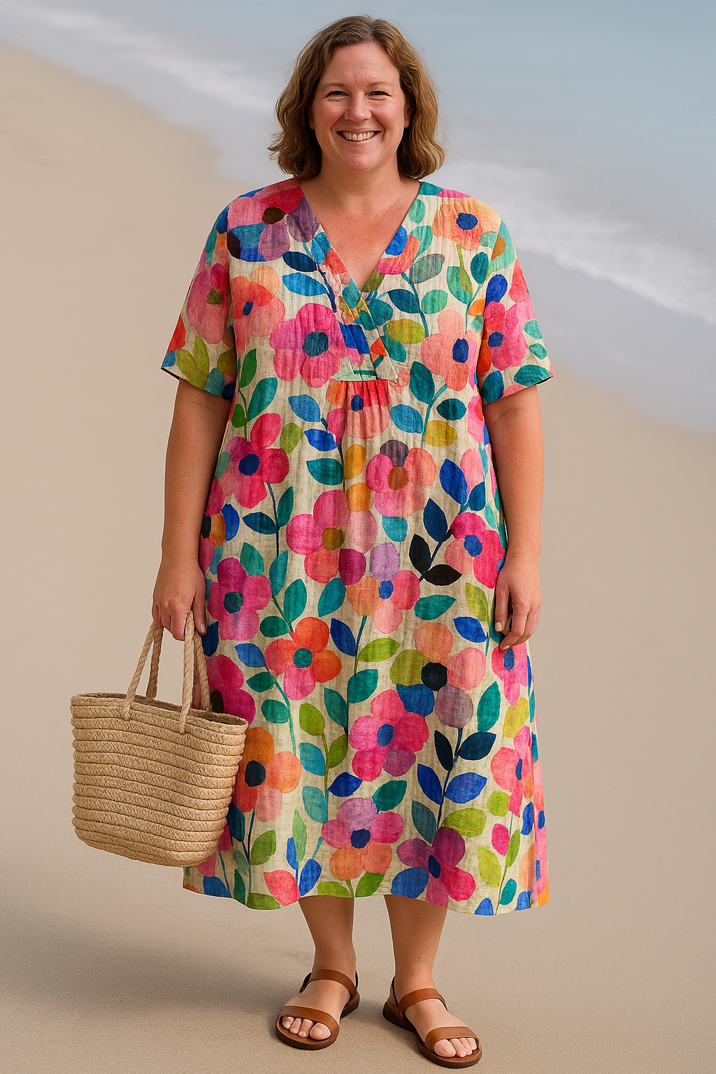 Women's Relaxed Floral Summer Dress with Side Pockets