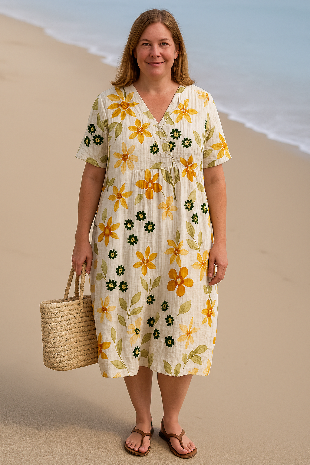 Women's Relaxed Floral Summer Dress with Side Pockets