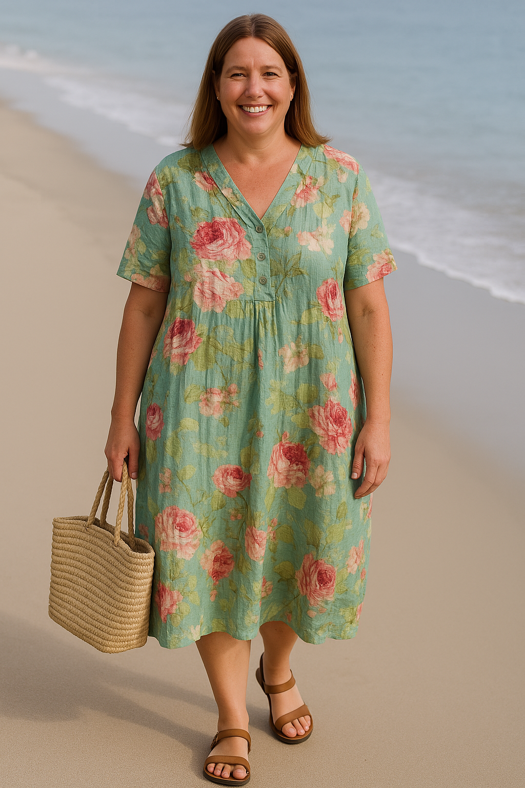 Women's Relaxed Floral Summer Dress with Side Pockets