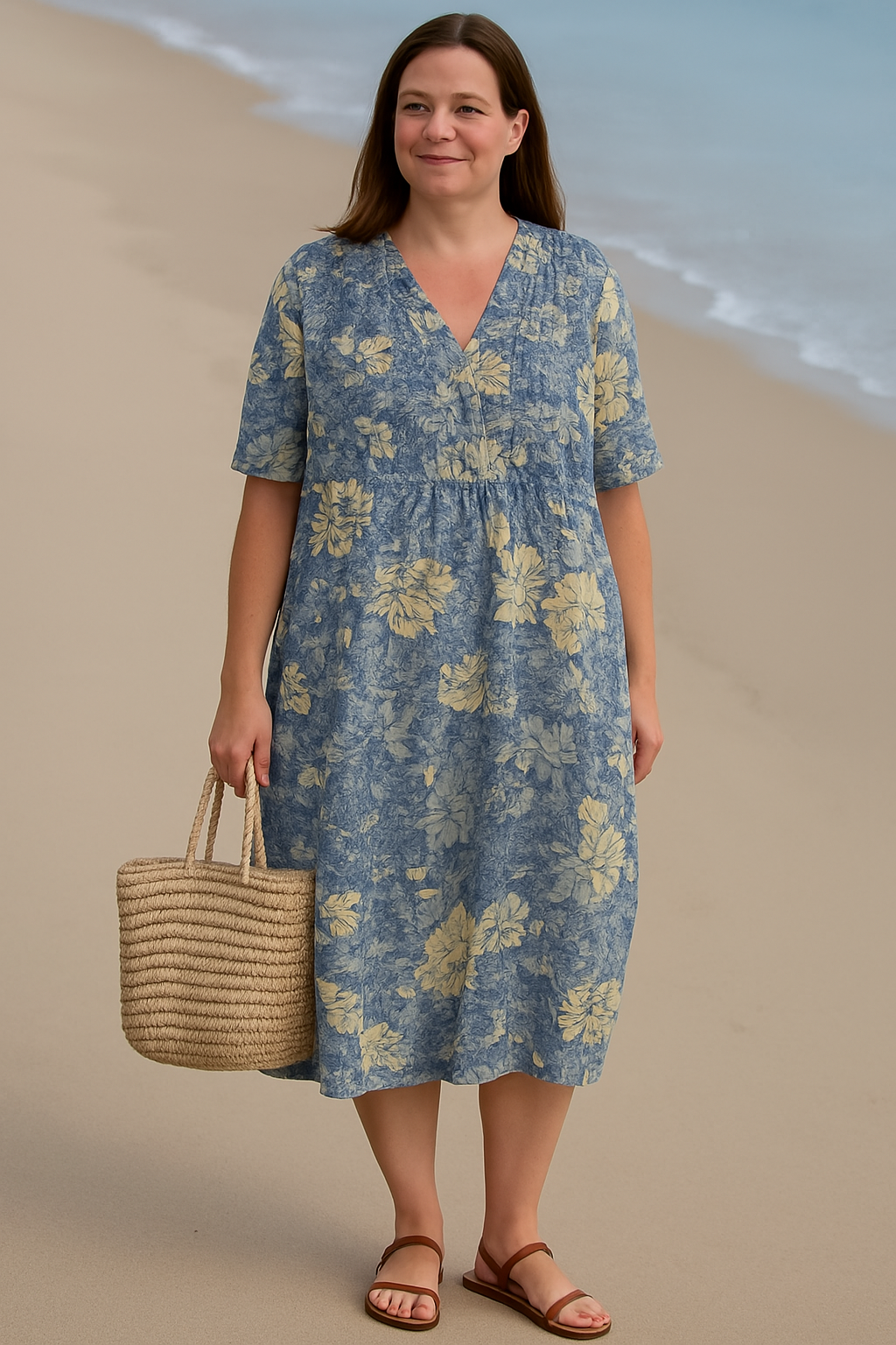 Women's Relaxed Floral Summer Dress with Side Pockets