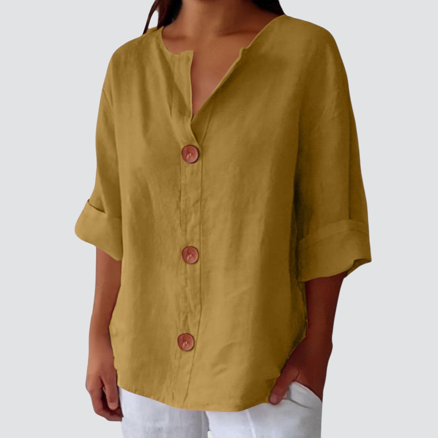 Women's Relaxed Linen Shirt with Versatile Design for Casual Occasions