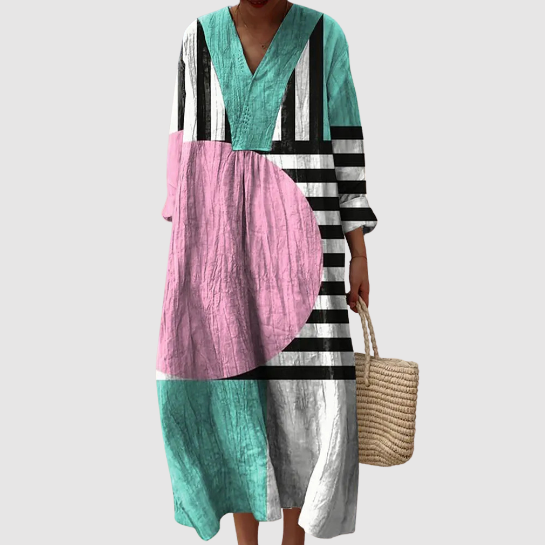 Women's Relaxed Maxi Dress with Geometric Design and Flowy Silhouette