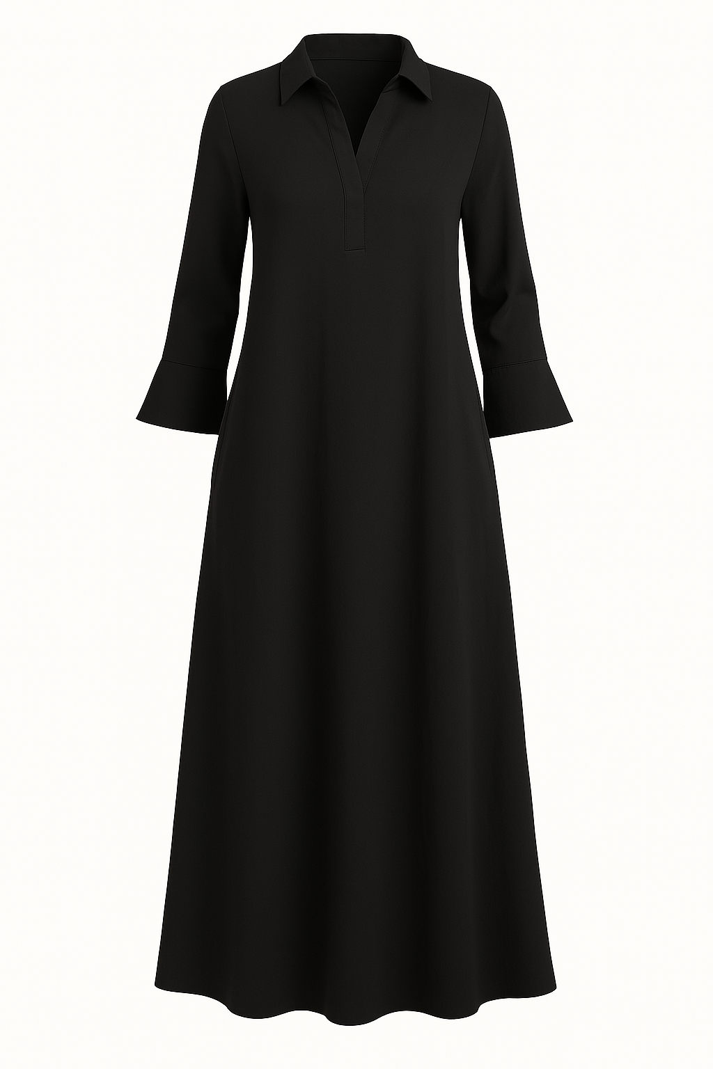 Women's Relaxed Maxi Dress with Long Sleeves and Side Pockets