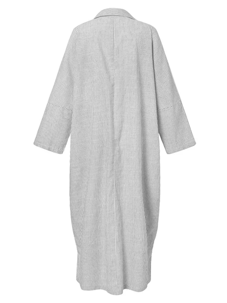 Women's Relaxed Maxi Dress with Stripes and Side Pockets