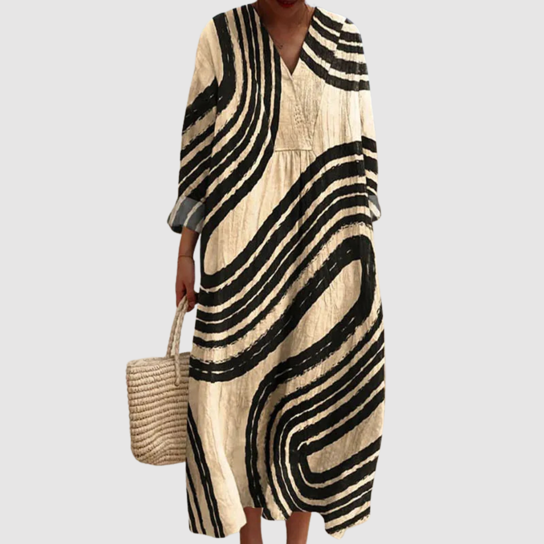 Women's Relaxed Midi Dress with Abstract Print