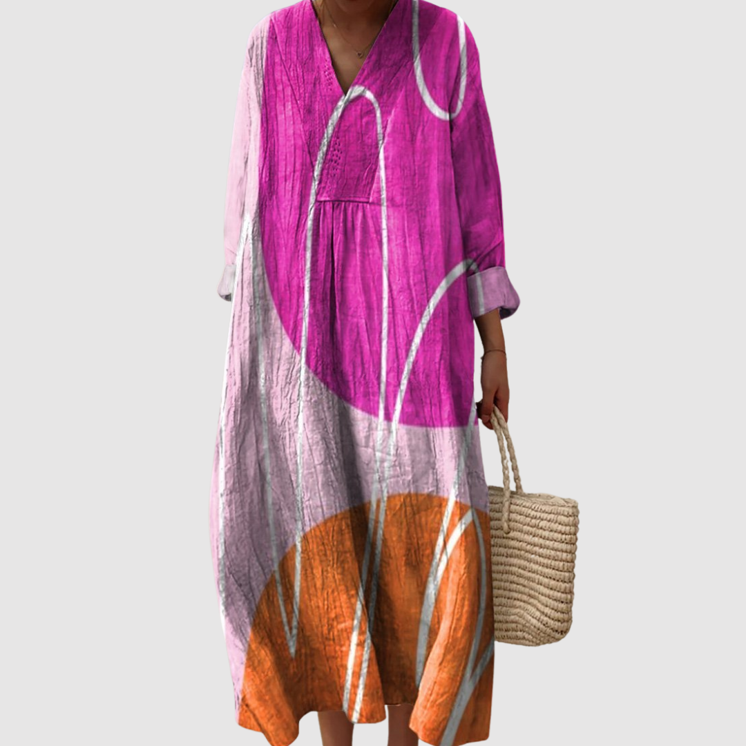 Women's Relaxed Midi Dress with Abstract Print
