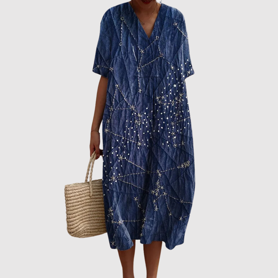 Women's Relaxed Midi Dress with Constellation Embroidery