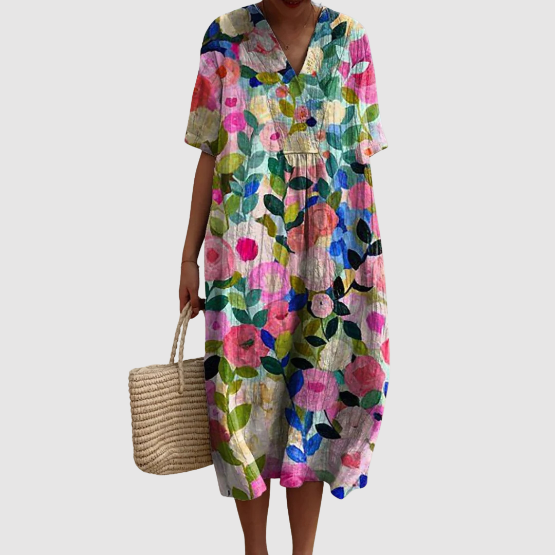 Women's Relaxed Midi Dress with Floral Print