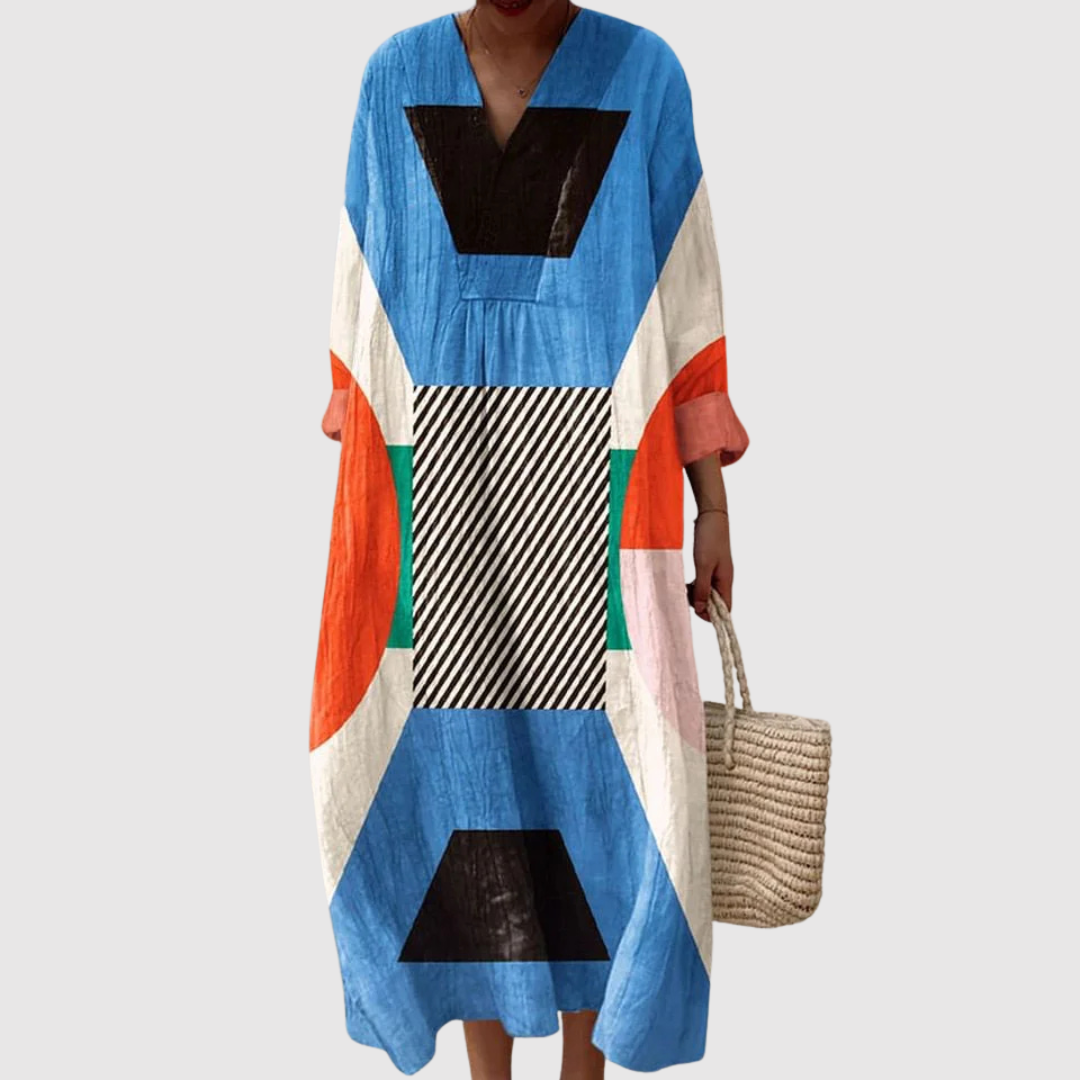 Women's Relaxed Midi Dress with Geometric Print
