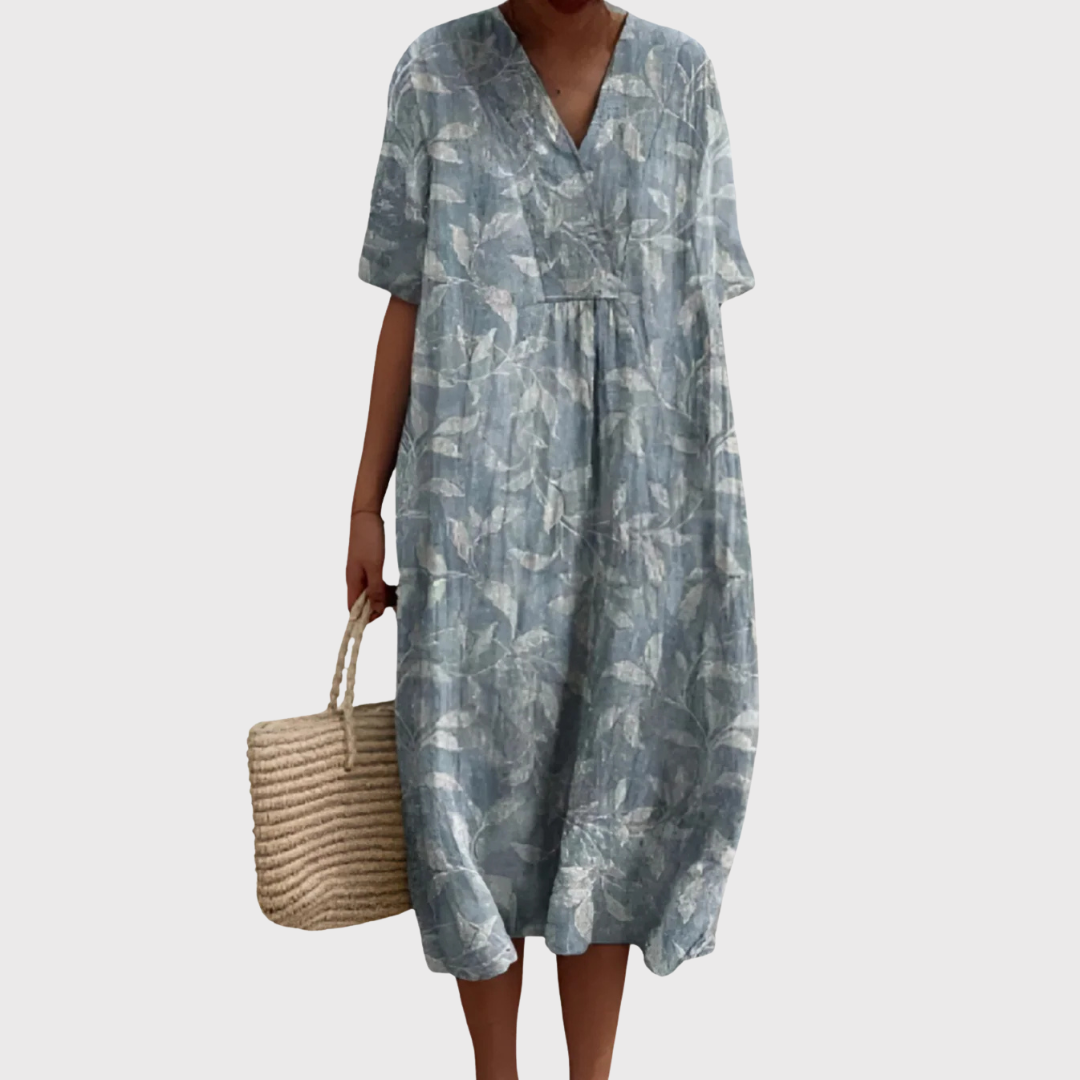 Women's Relaxed Midi Dress with Leaf Print
