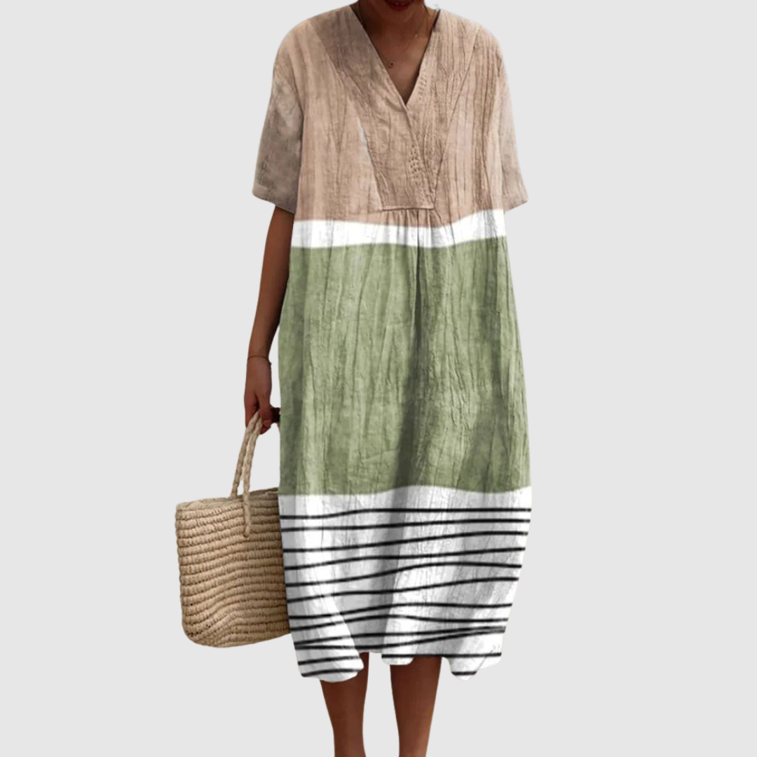 Women's Relaxed Midi Dress with Stripe Detail for Casual Wear