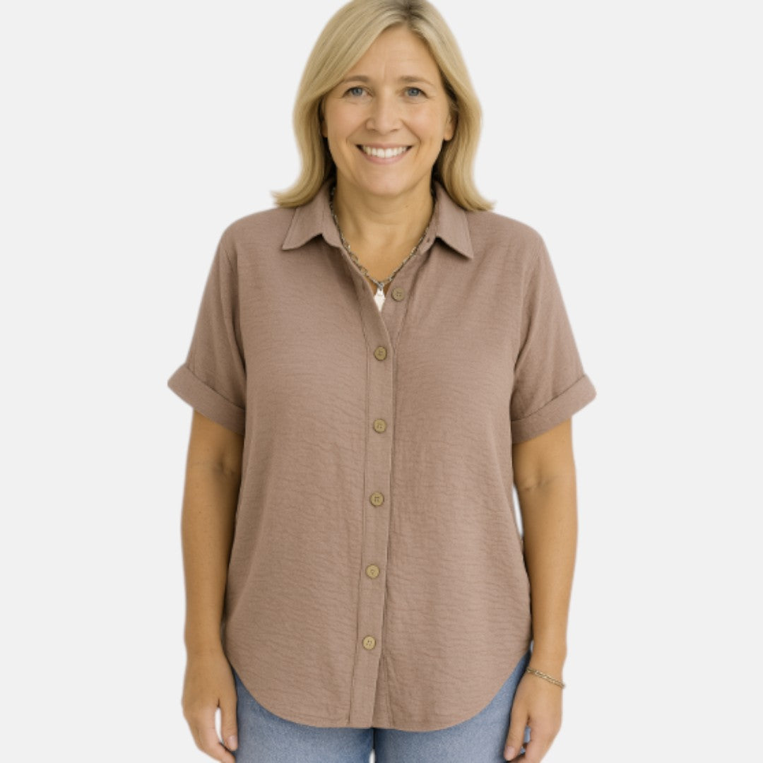 Women's Relaxed Oversized Button-Up Shirt for Casual and Work Wear