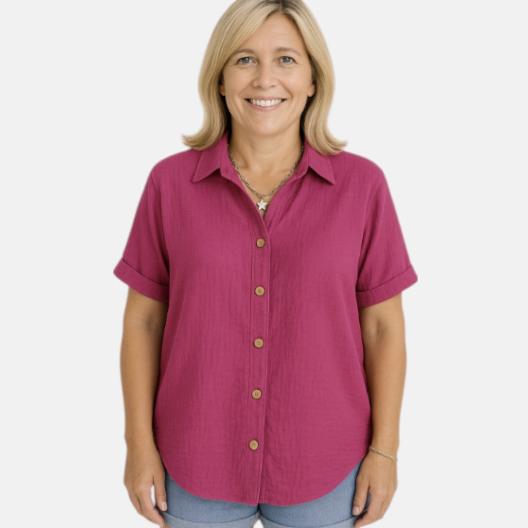 Women's Relaxed Oversized Button-Up Shirt for Casual and Work Wear