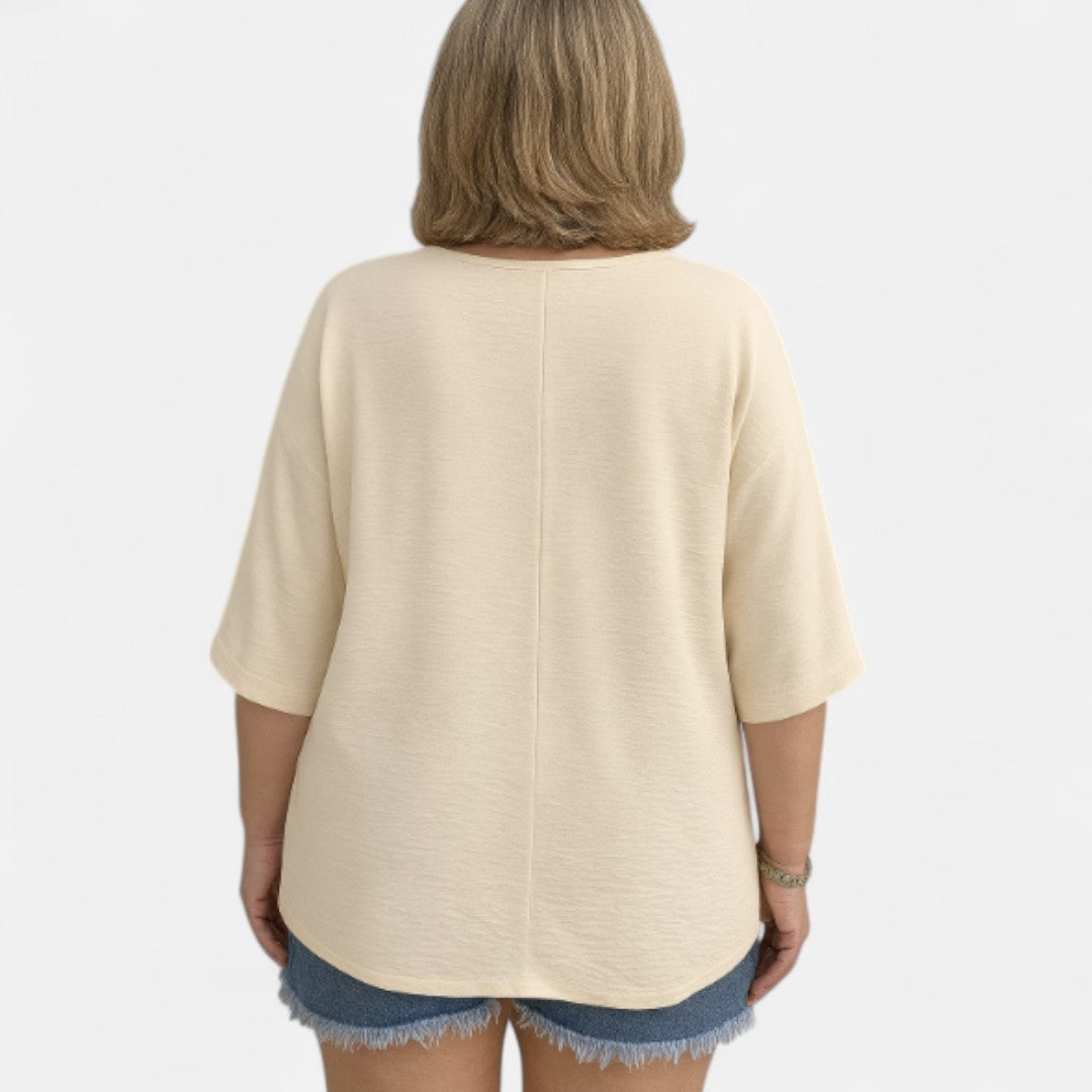 Women's Relaxed Oversized Shirt with ¾ Sleeves for Casual Wear