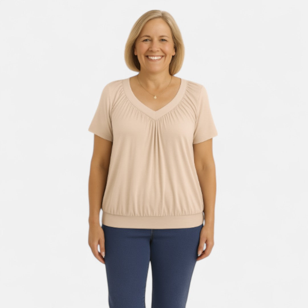 Women's Relaxed Stretch Top with Draping Pleats