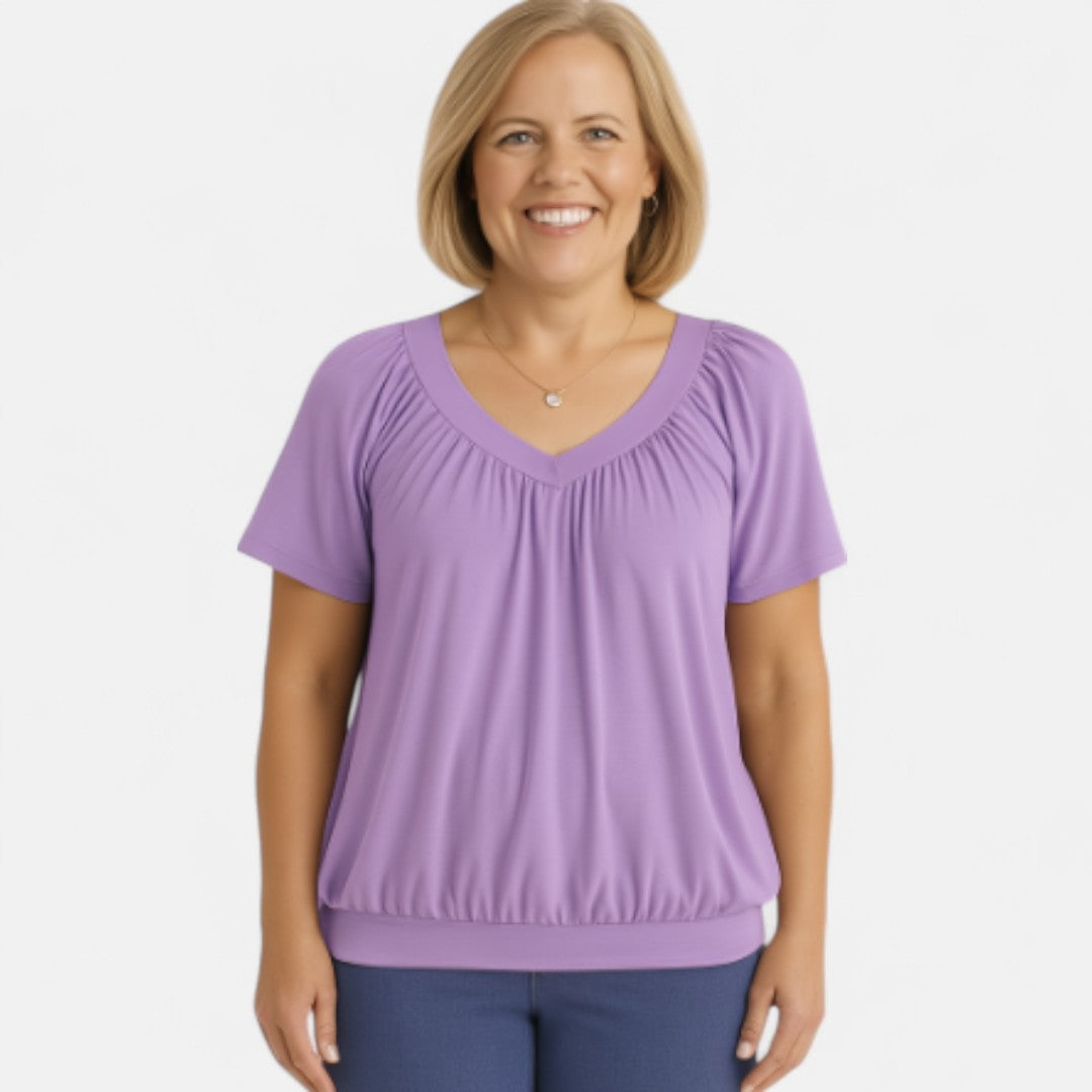 Women's Relaxed Stretch Top with Draping Pleats