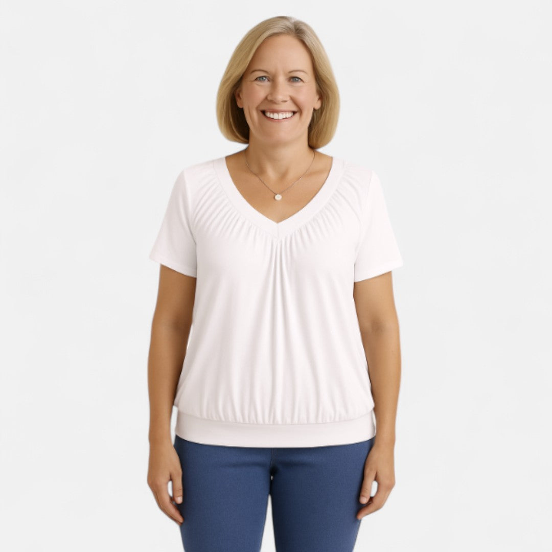 Women's Relaxed Stretch Top with Draping Pleats