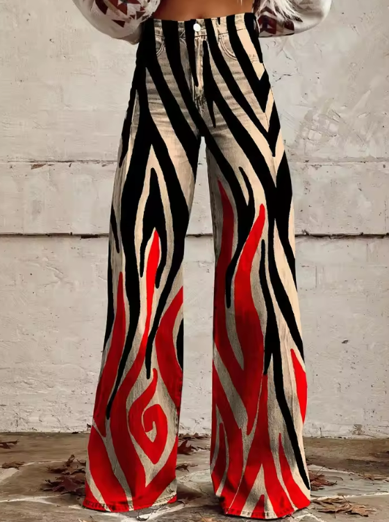 Women's Tailored Wide Leg Trousers with High-Rise Waist