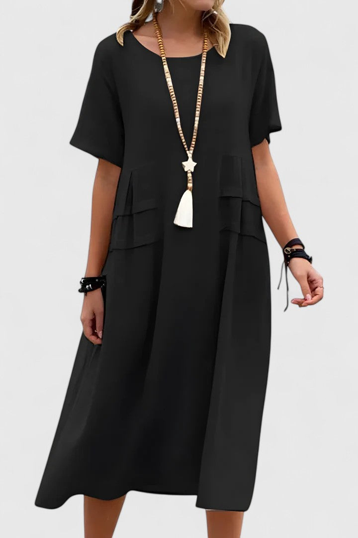 Women's Versatile Midi Dress with Tummy-Smoothing Fit for Formal and Casual Occasions