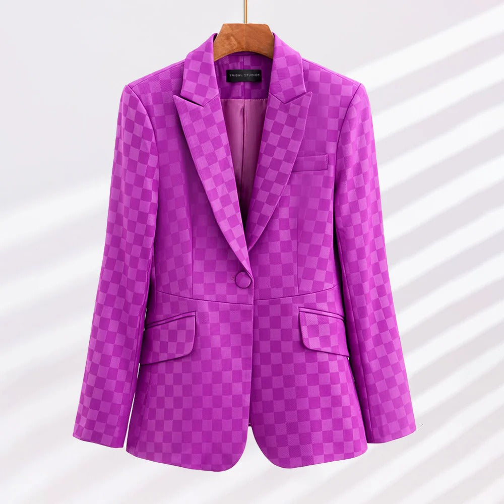 Women's Mid-Length Tweed Blazer with Pockets and Straight Silhouette for All Seasons