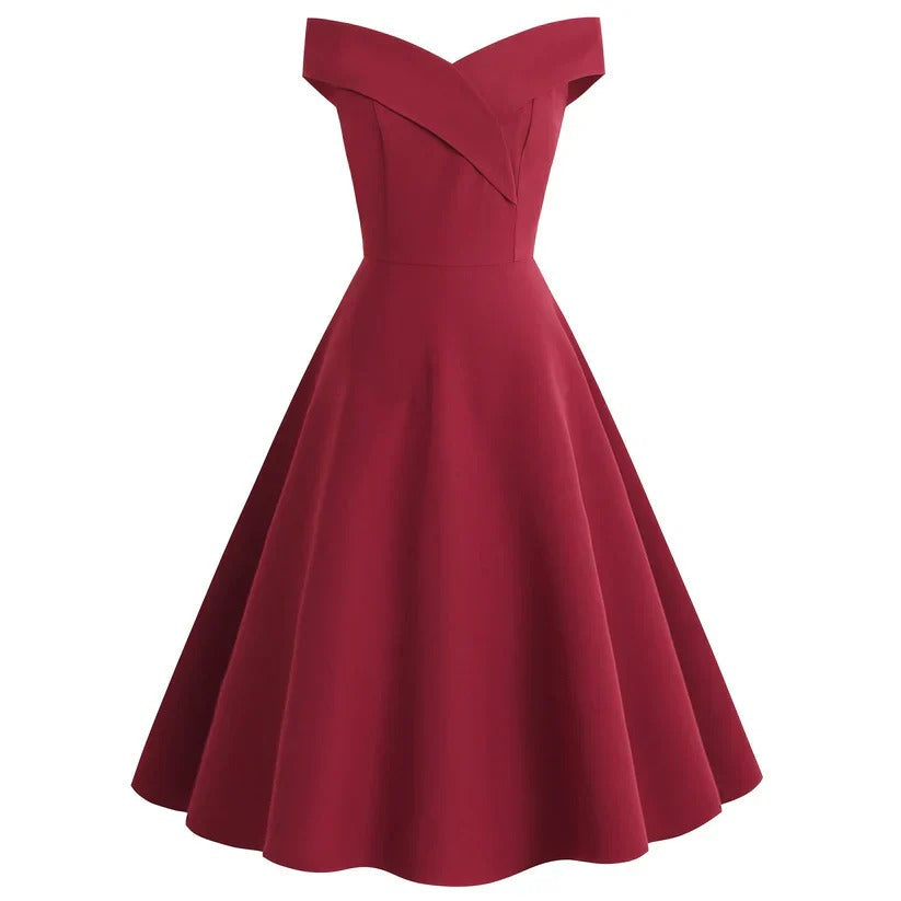 Women's Strapless Midi Dress in Vintage Style with A-Line Silhouette