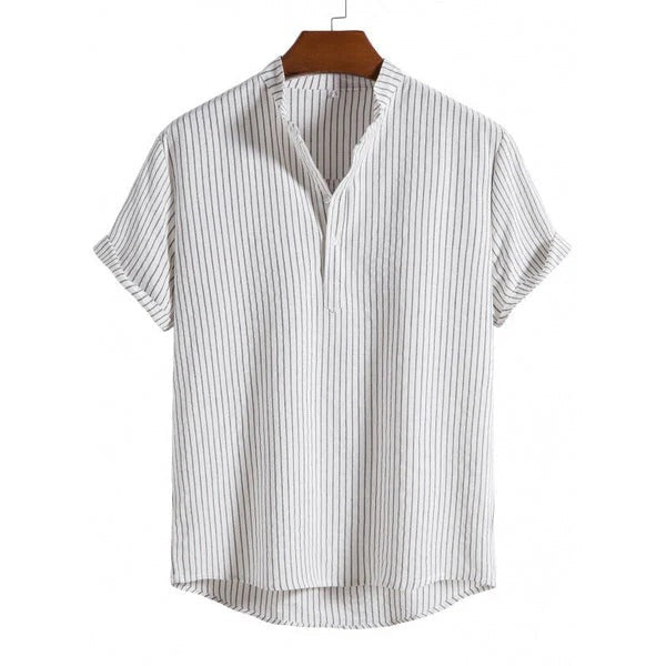 Men's Polo Shirt with Collar, Short Sleeves and Striped Design for Summer Wear