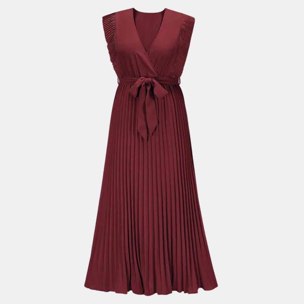 Women's Midi Dress with Puff Sleeves and Defined Waist