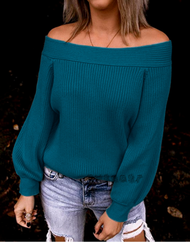 Women's Fashionable Navy Blue Off-Shoulder Cashmere Jumper | Ideal for Autumn/Winter