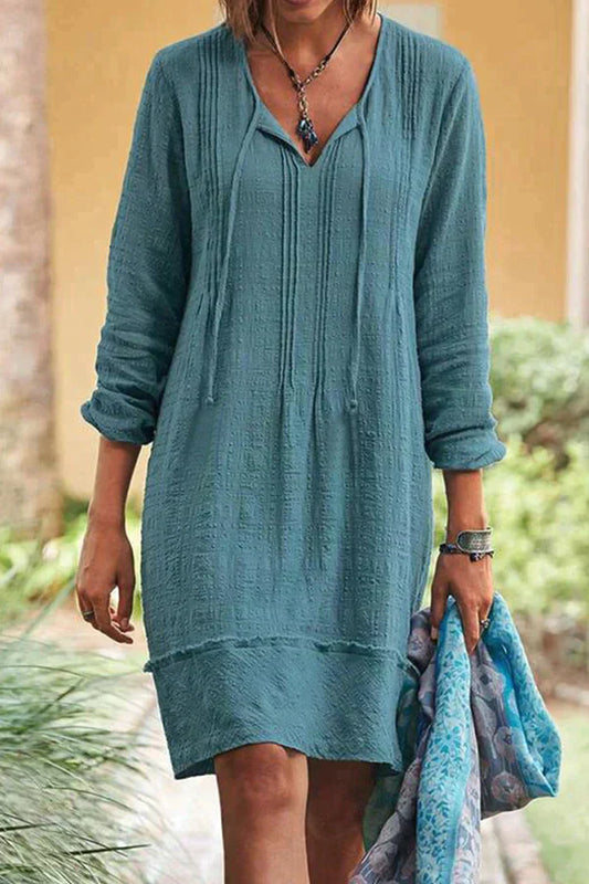 Women's Casual Textured Midi Dress with Drawstring | Ideal for Spring/Summer
