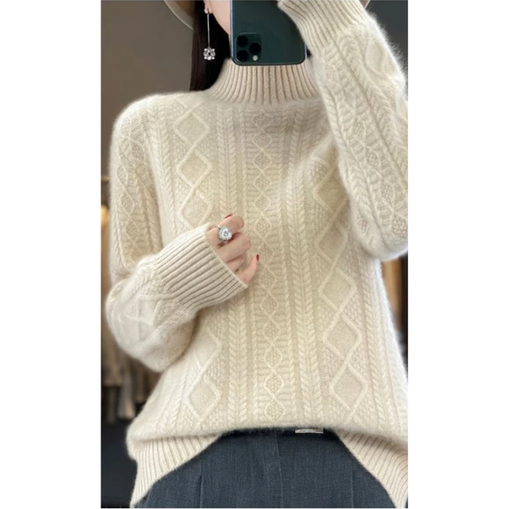 Women's Stylish Turtleneck Cable Knit Jumper | Ideal for Autumn/Winter