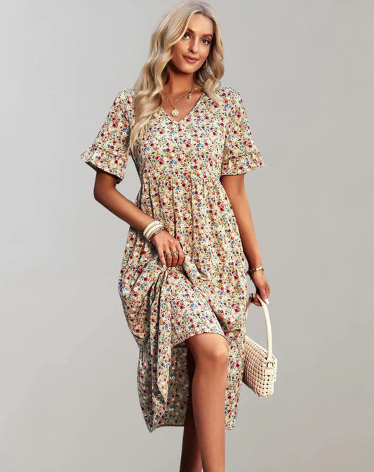 Women’s Floral Mid-Length Sleeve Maxi Dress | Ideal for Spring/Summer