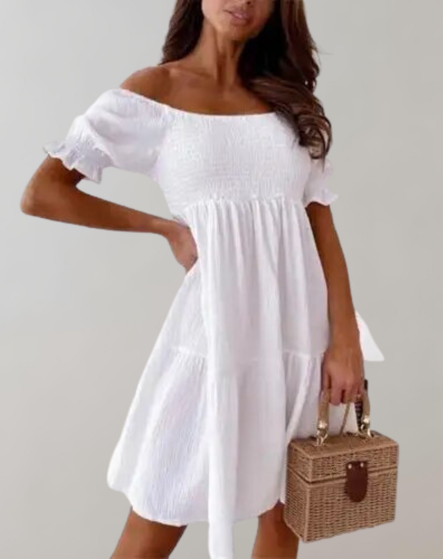 Variant image for Women's Elegant White Beach Dress with Slash Neck Design for Summer-9