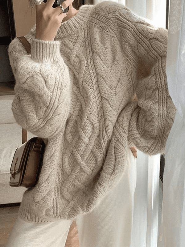 Women's Oversized Brown Cable Knit Jumper | Ideal for Autumn/Winter