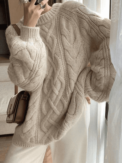 Women's Oversized Brown Cable Knit Jumper | Ideal for Autumn/Winter