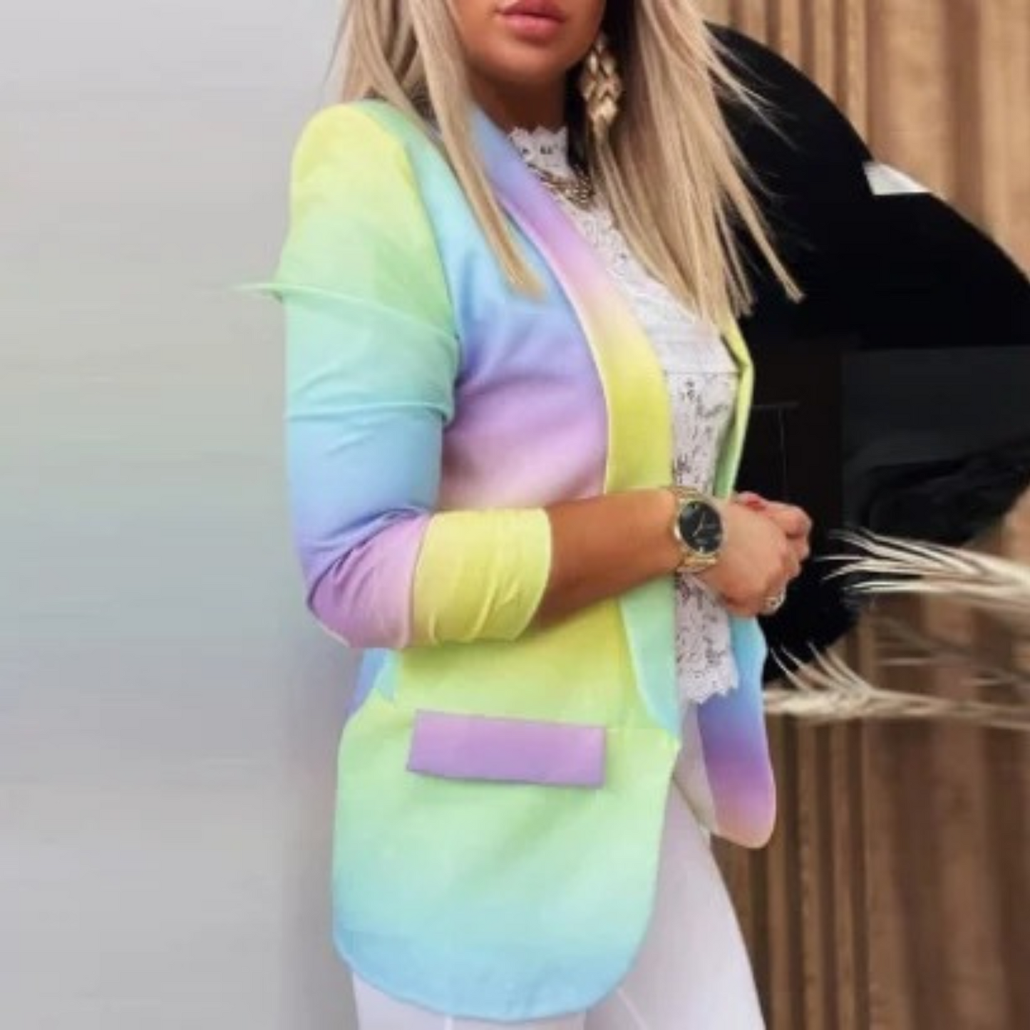 Women's Stylish Unique Print Multicolor Blazer with Pockets | Great for Everyday Wear