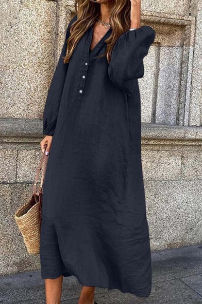 Women’s Oversize Button-Up V-neck Long Sleeve Dress | Ideal for Spring/Summer